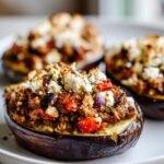 Greek Stuffed Eggplants with Lamb, Tomato & Feta